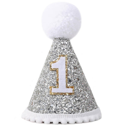 TERJIO Baby's Cone Silvery 1st birthday Crown - Natural Boho 1st/First Birthday Decorations,1st Birthday Hat, Cake Smash Photo Prop. (Silver Boho