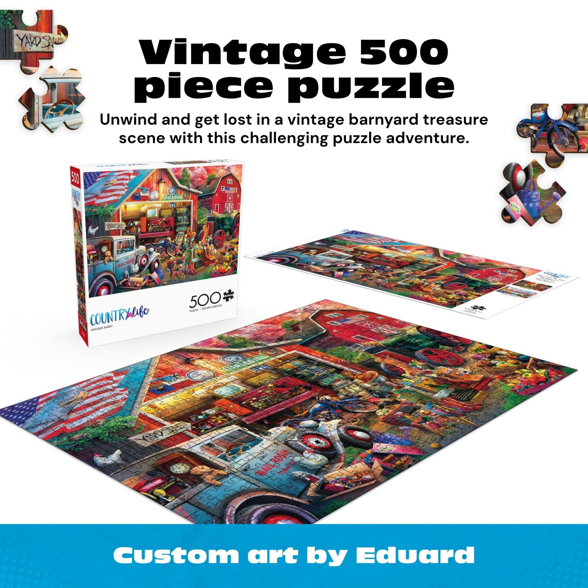 Buffalo Games - Antique Barn - Eduard - 500 Piece Jigsaw Puzzle for Adults - Charming Country Life Scene - Challenging Puzzle Perfect for Game Nights