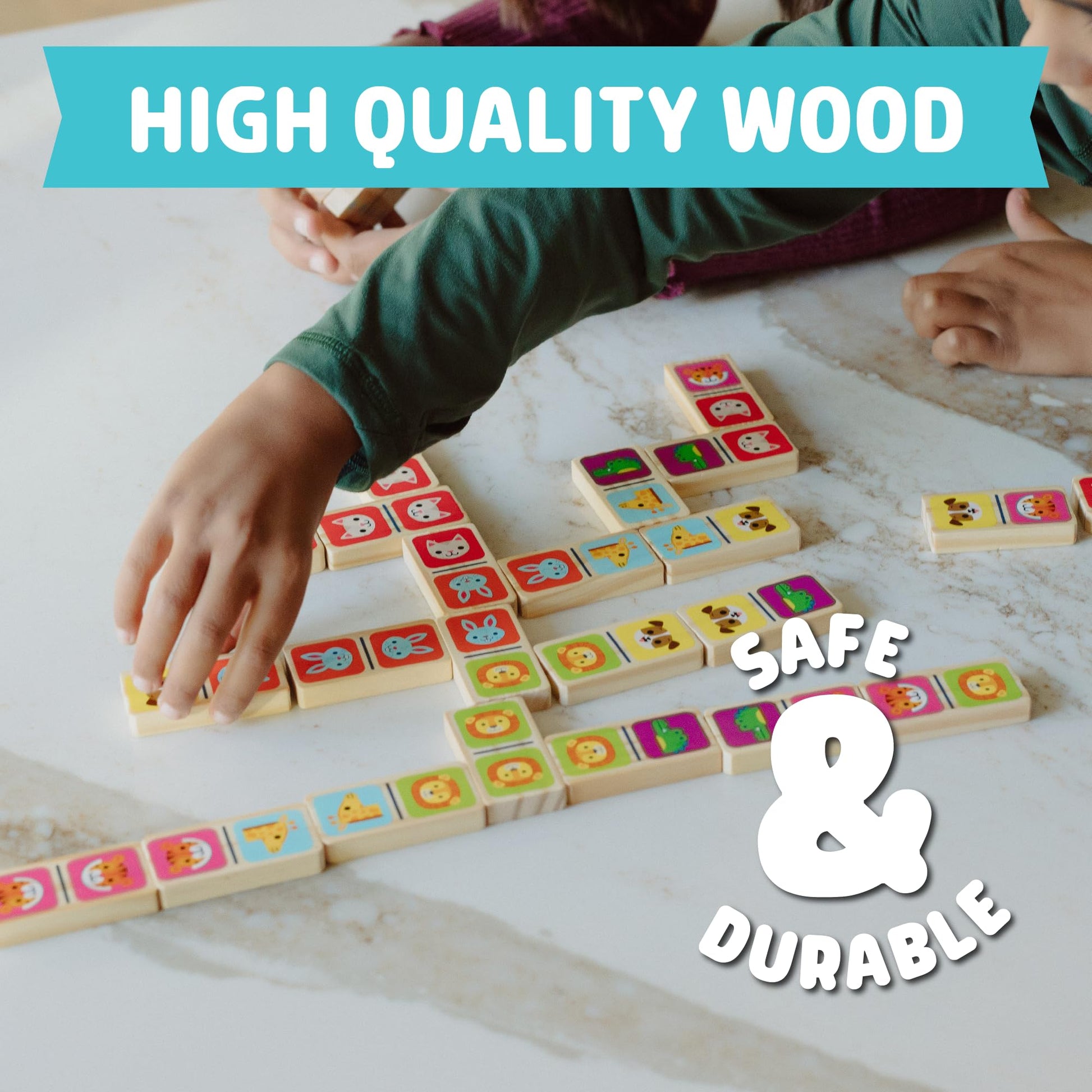 Chuckle & Roar Wooden Double-Sided Domino Set - 28 Piece, Metal Storage Tin, Ages 4 & Up - Animal Matching Board Games for Family Play - Classic Games