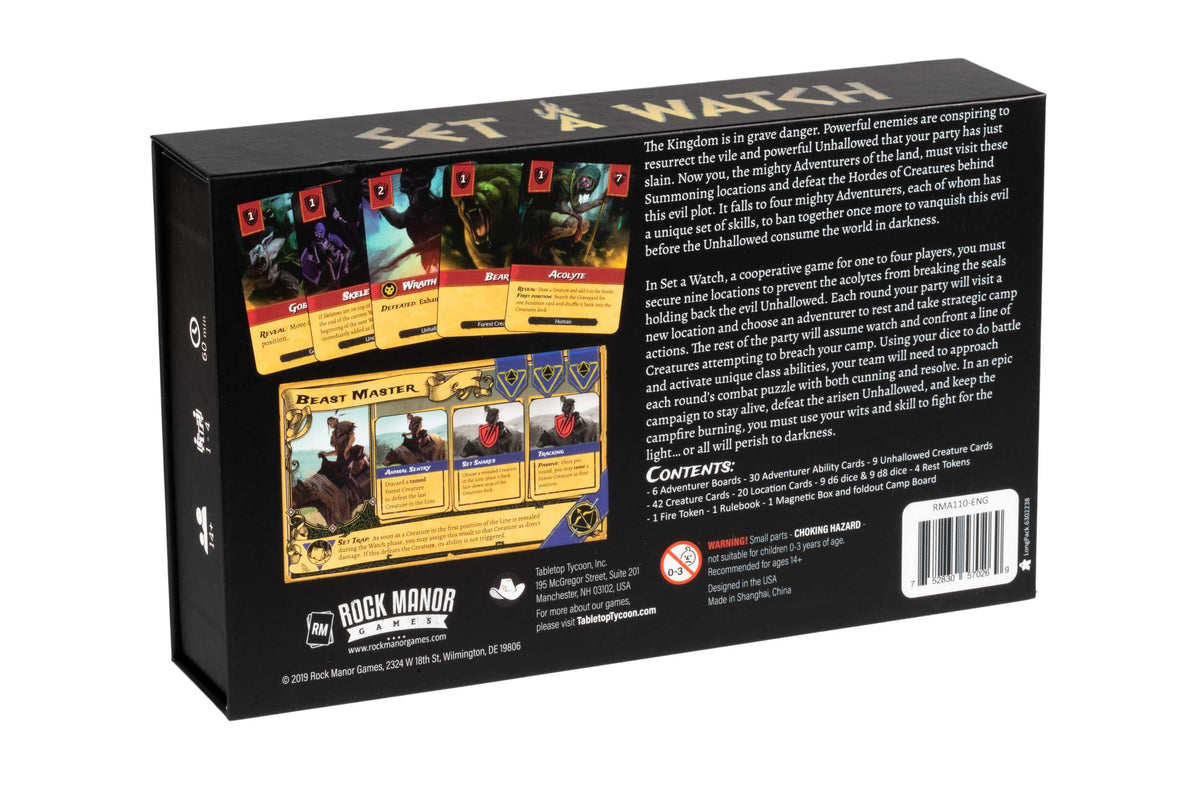 Rock Manor Games - Set A Watch - A 1-4 Player Cooperative Game - Use Skills and Dice to Battle Monsters and Defeat The Horde