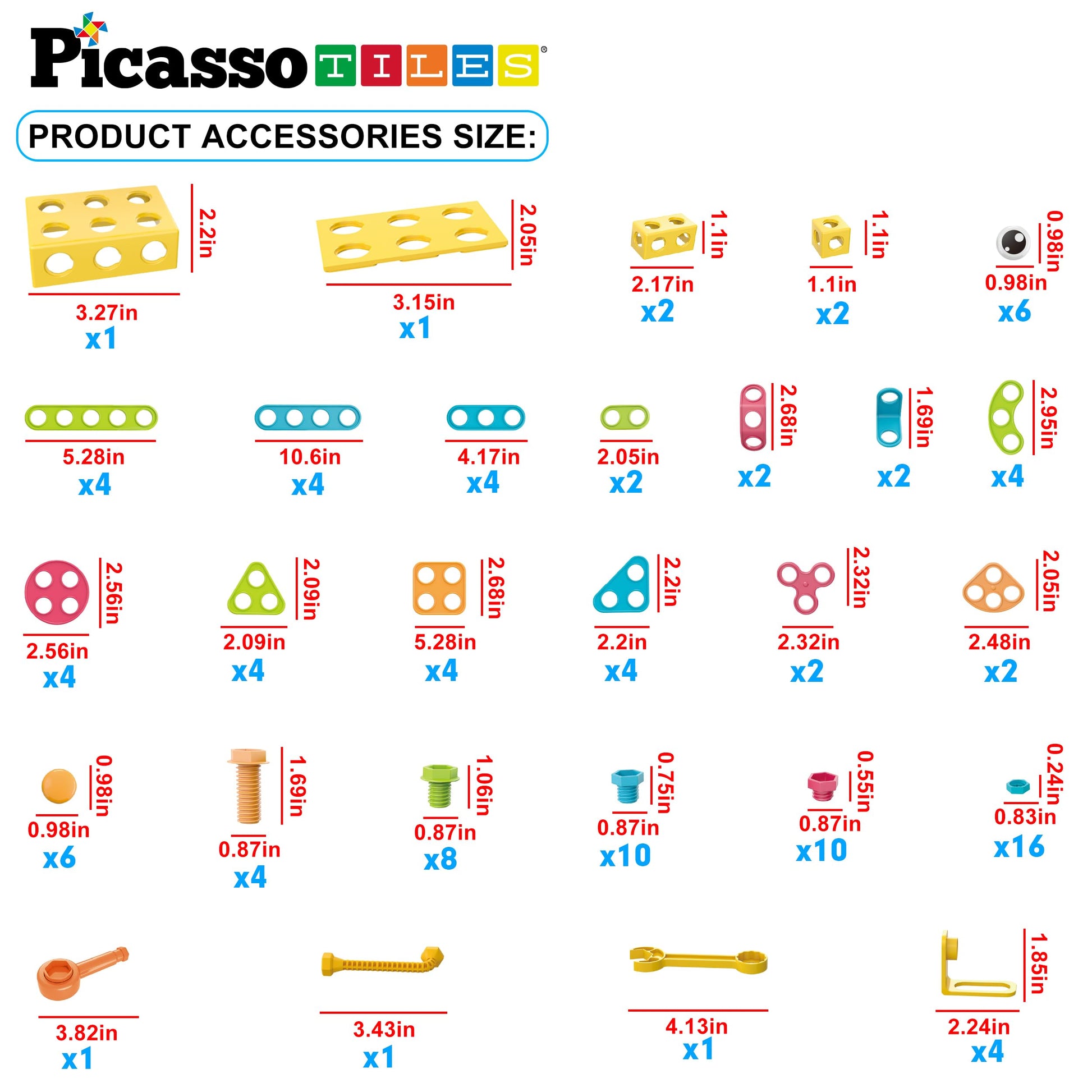 PicassoTiles 115 Piece Building Blocks Set Kids STEM Toy Construction Engineering Sensory Toys Kit Block Children Early Education Playset with FREE