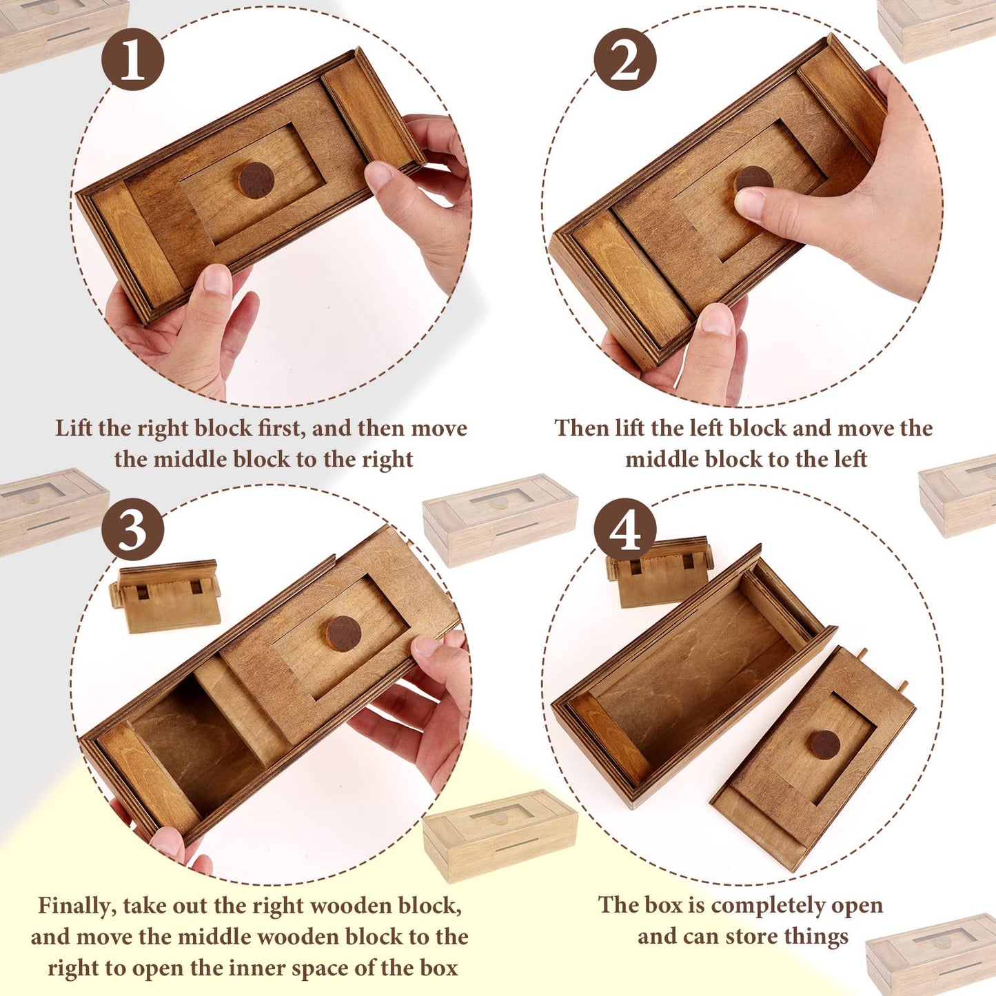 Puzzle Box 6 Pack Wooden Secret Puzzle Box with Hidden Compartment 3D Brain Teaser Magic Drawers Secret Magic Box Wooden Box Puzzle Case Difficult