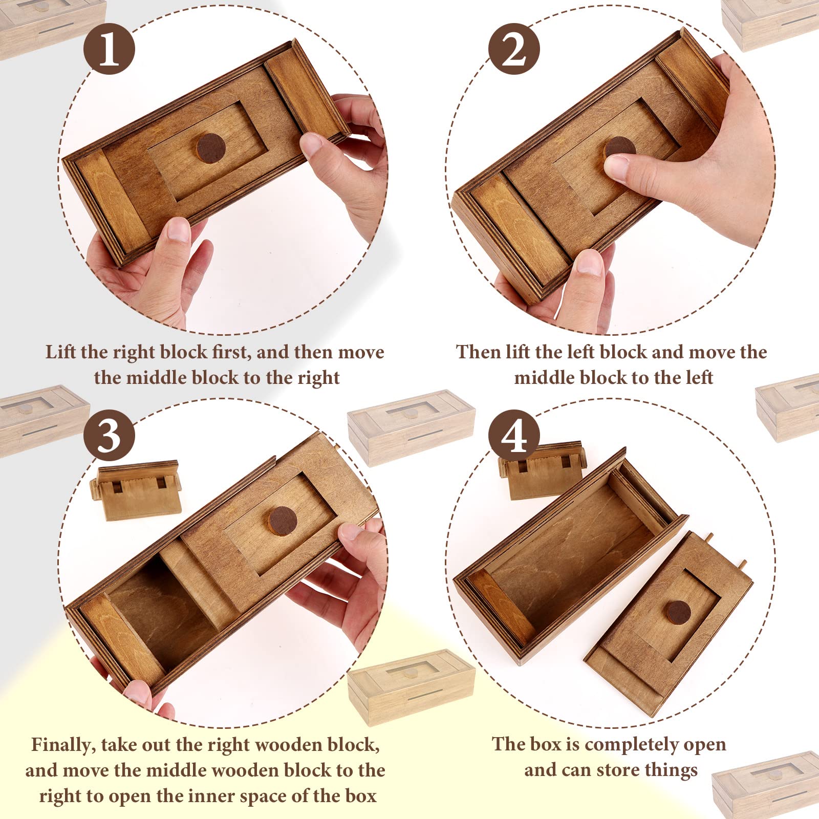 Puzzle Box 6 Pack Wooden Secret Puzzle Box with Hidden Compartment 3D Brain Teaser Magic Drawers Secret Magic Box Wooden Box Puzzle Case Difficult