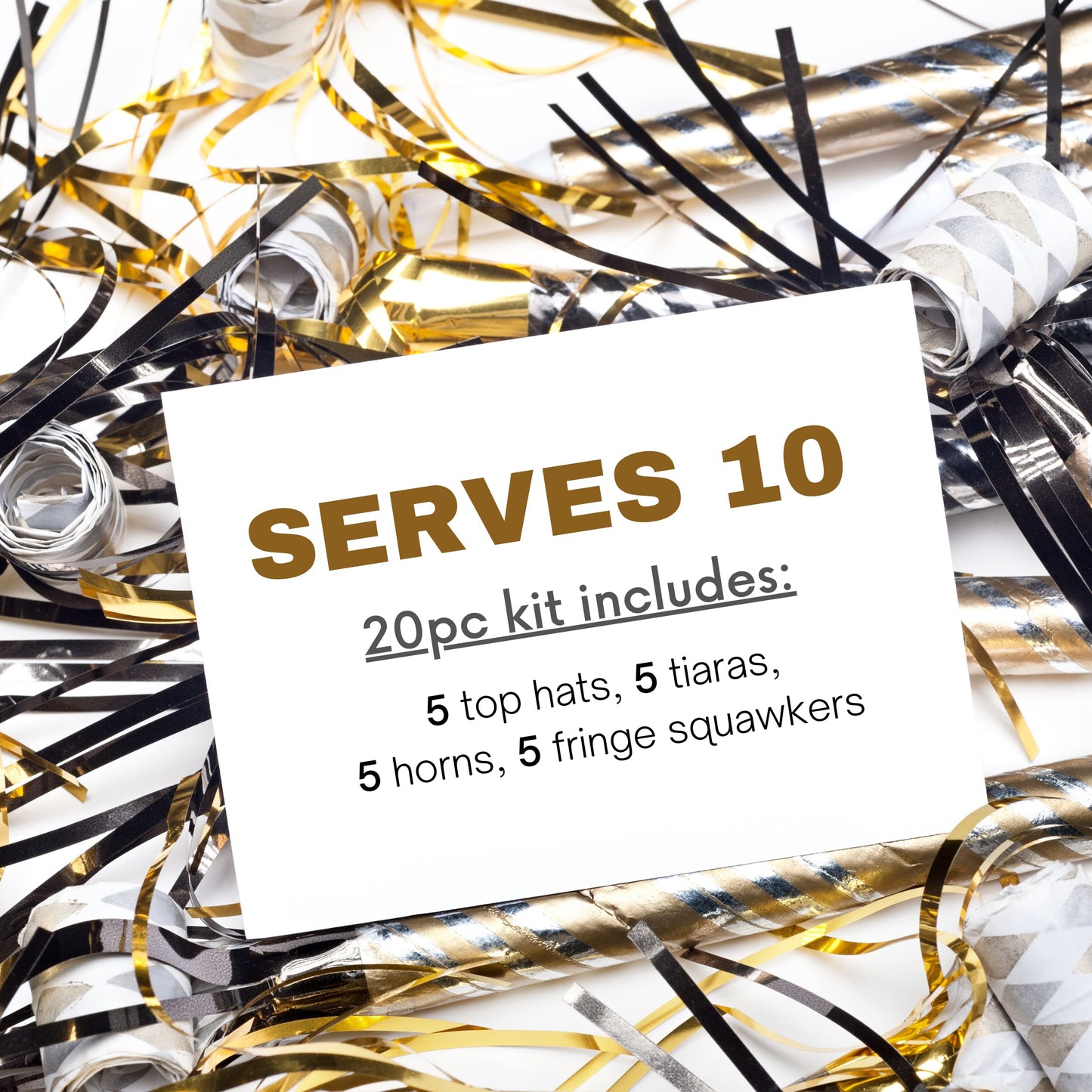 4E's Novelty 20 Pcs New Years Eve Party Supplies 2026- Includes 5 Black Gold New Years Eve Hats, 5 Tiaras, & 10 New Years Eve Noise Makers, Happy New