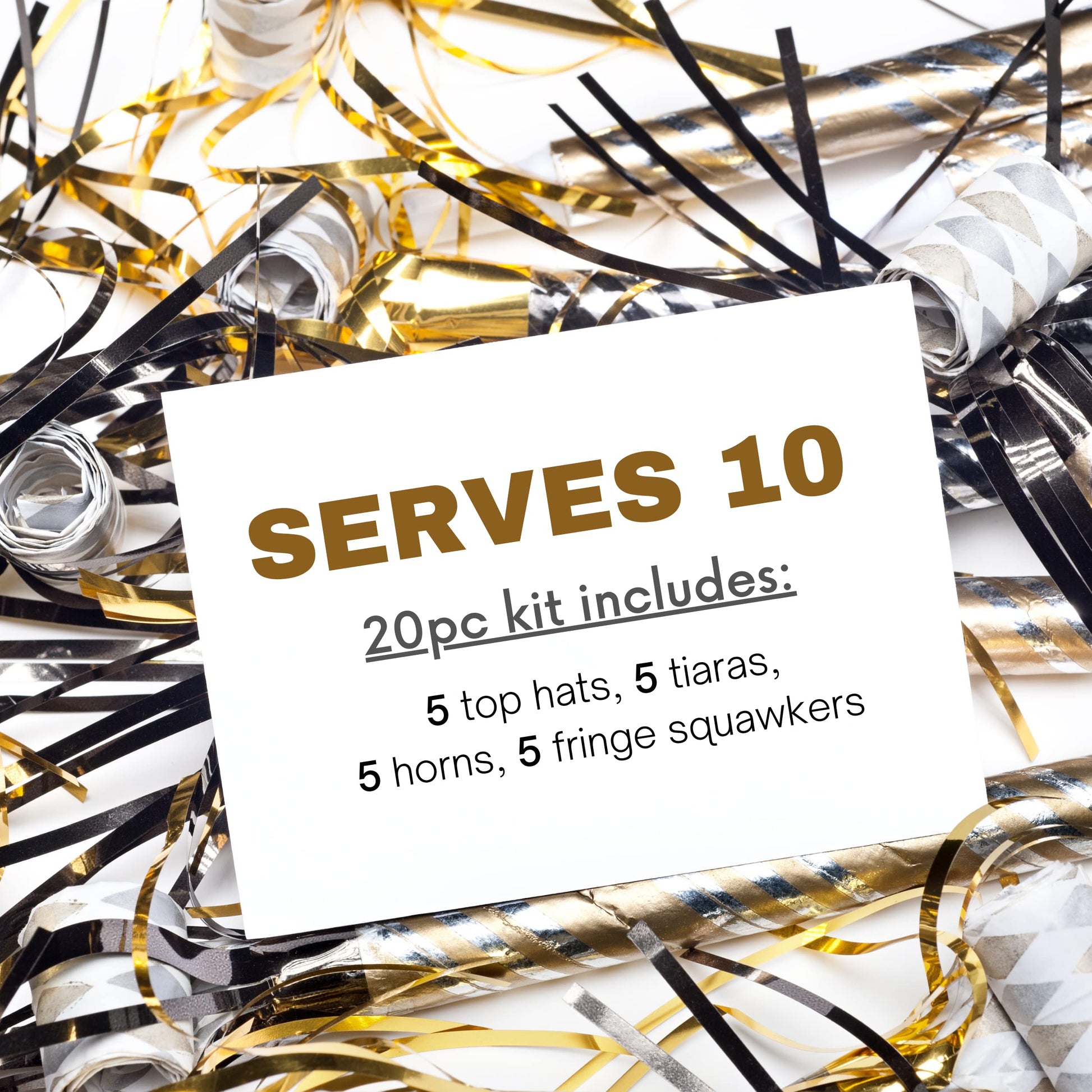4E's Novelty 20 Pcs New Years Eve Party Supplies 2026- Includes 5 Black Gold New Years Eve Hats, 5 Tiaras, & 10 New Years Eve Noise Makers, Happy New