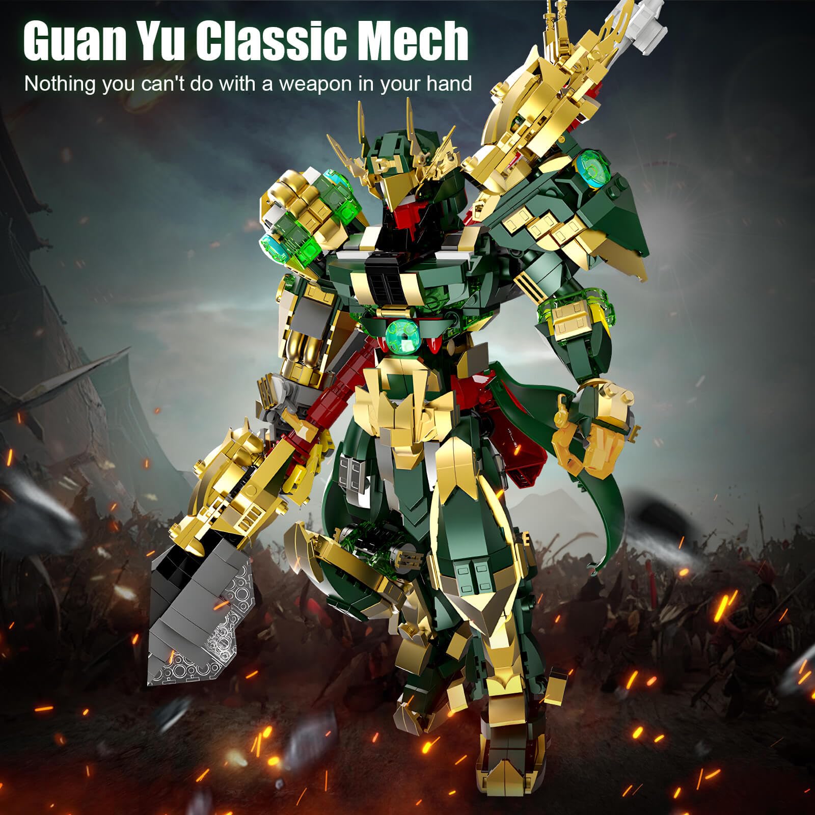 HIGH GODO Mech Robot Building Set, MOC China Guan Yu General Chinoiserie Mech Action Figures Model Weapons, Hero Warrior Collectible Display Toys