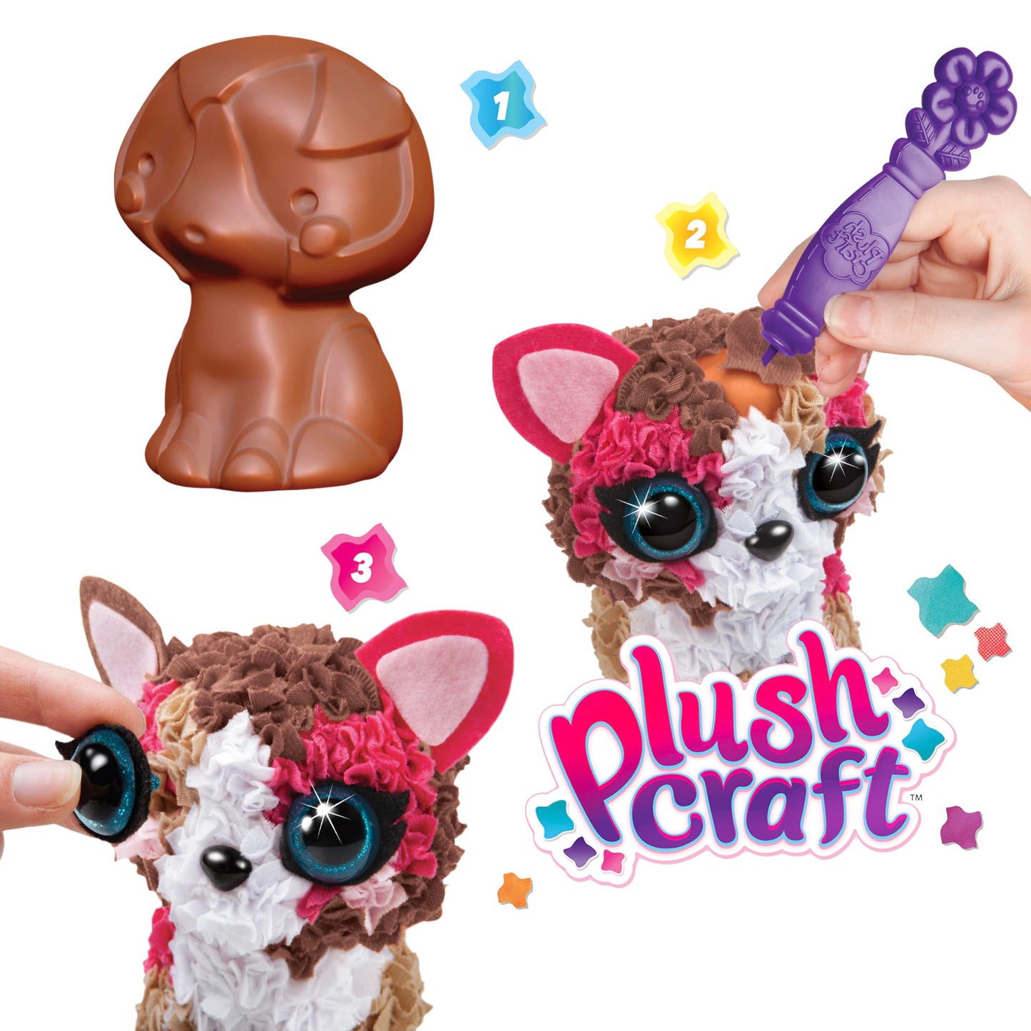 ORB PlushCraft DIY 3D Dog and Cat Gift Set 6 Pack Craft Kit - Mess Free Punch Fabric System, No Sewing Required - Includes 2 Standard Size 3D Pets
