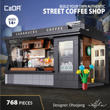 CADA Bricks Coffee Shop Building Set with LED Lighting - 768 Pieces, Detailed Café Model Kit, Compatible with Major Brick Brands, Ages 8+, Gift-Ready