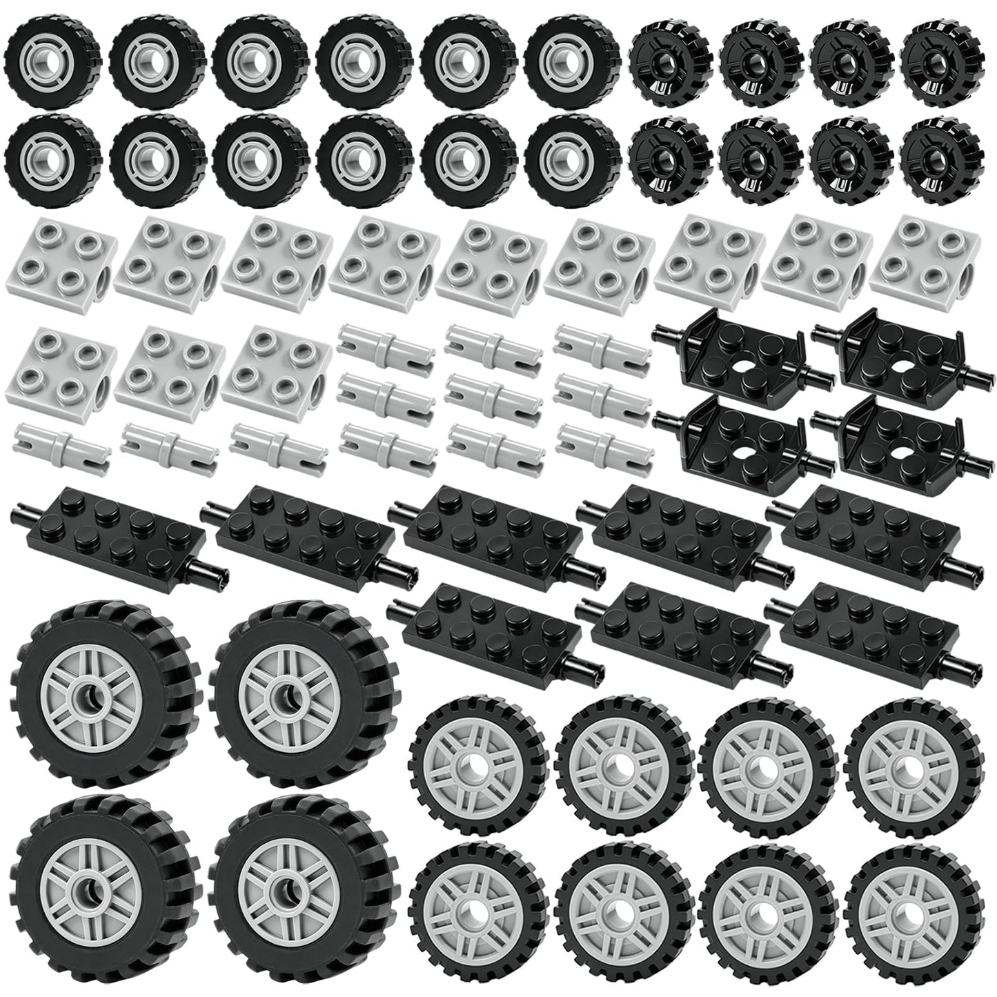 BroTex Wheels and Axles Building Blocks Set, Vehicle Truck Tires Compatible with Classic Bricks Car Parts