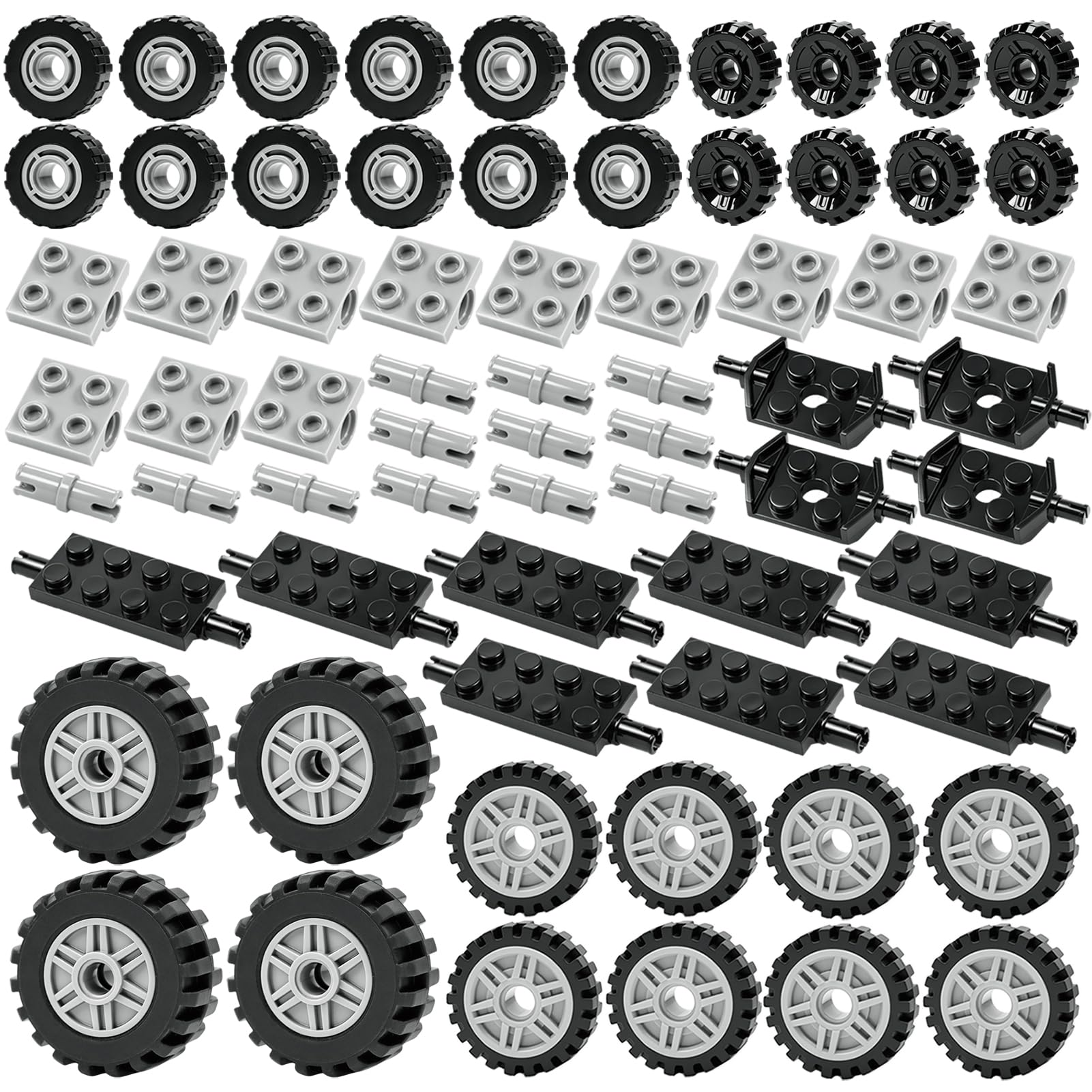 BroTex Wheels and Axles Building Blocks Set, Vehicle Truck Tires Compatible with Classic Bricks Car Parts