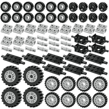 BroTex Wheels and Axles Building Blocks Set, Vehicle Truck Tires Compatible with Classic Bricks Car Parts