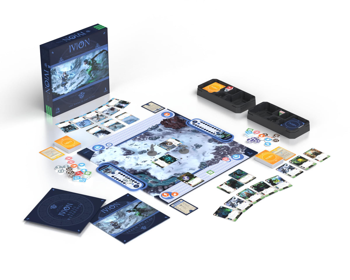 IVION: The Rune and The Rime | APE Games | Board Game | 2 Players | 20-60 Minutes | Ages 14+ | Fantasy | Hero Dueling | Deck Building | Cross