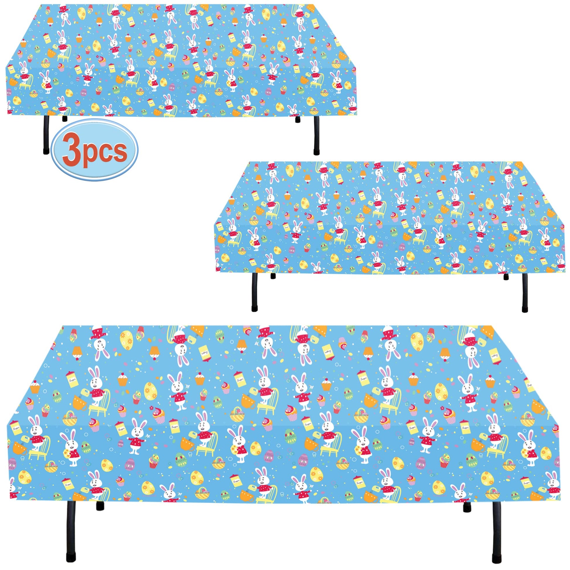 AnapoliZ Easter Plastic Tablecloth | 3 Pcs Pack (54” Inch Wide x 102” Inch Long) | Rectangular Easter Table Cover with Bunnies | Easter Party