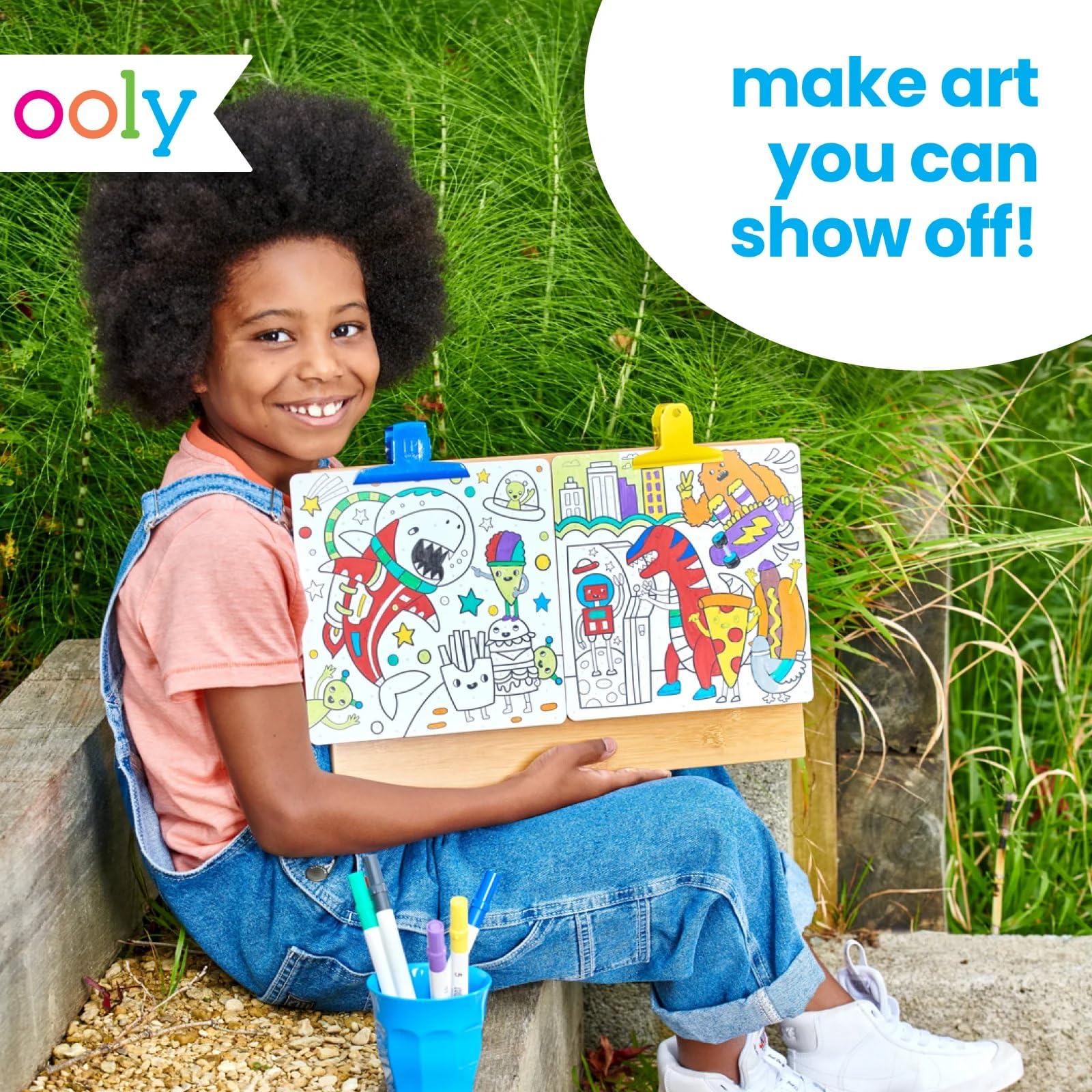 Ooly Colortopia Color by Number Paint Marker Kit - 2 Illustrated Boards, 6 Double-Ended Water-Based Paint Markers, 2 Removable Display Stands