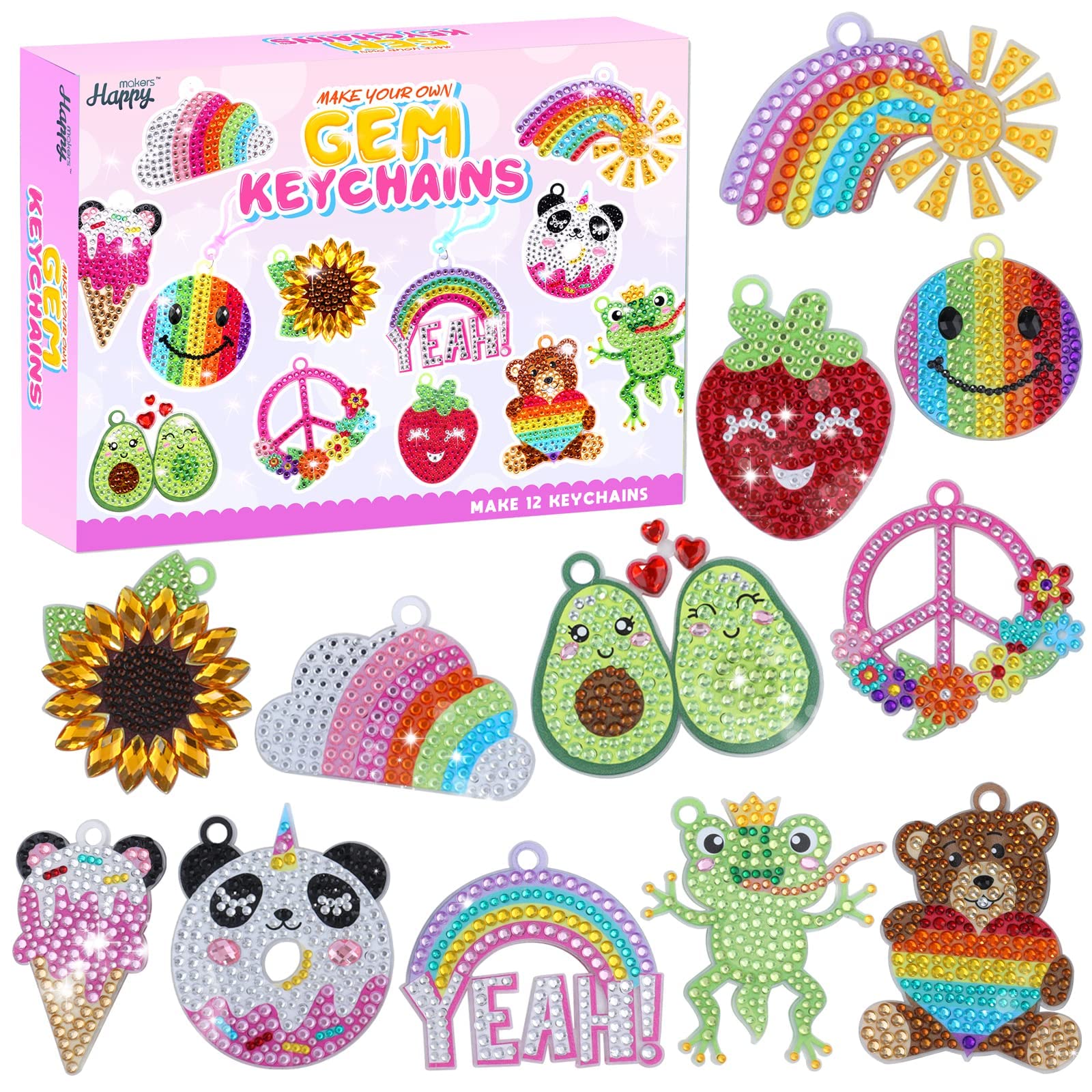 Happy makers Big Gem Diamond Art Painting Arts Crafts Keychains Suncatchers Kits for Gifts, Mosaic Painting Kit by Numbers for Teens Toddler DIY