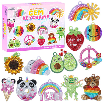 Happy makers Big Gem Diamond Art Painting Arts Crafts Keychains Suncatchers Kits for Gifts, Mosaic Painting Kit by Numbers for Teens Toddler DIY