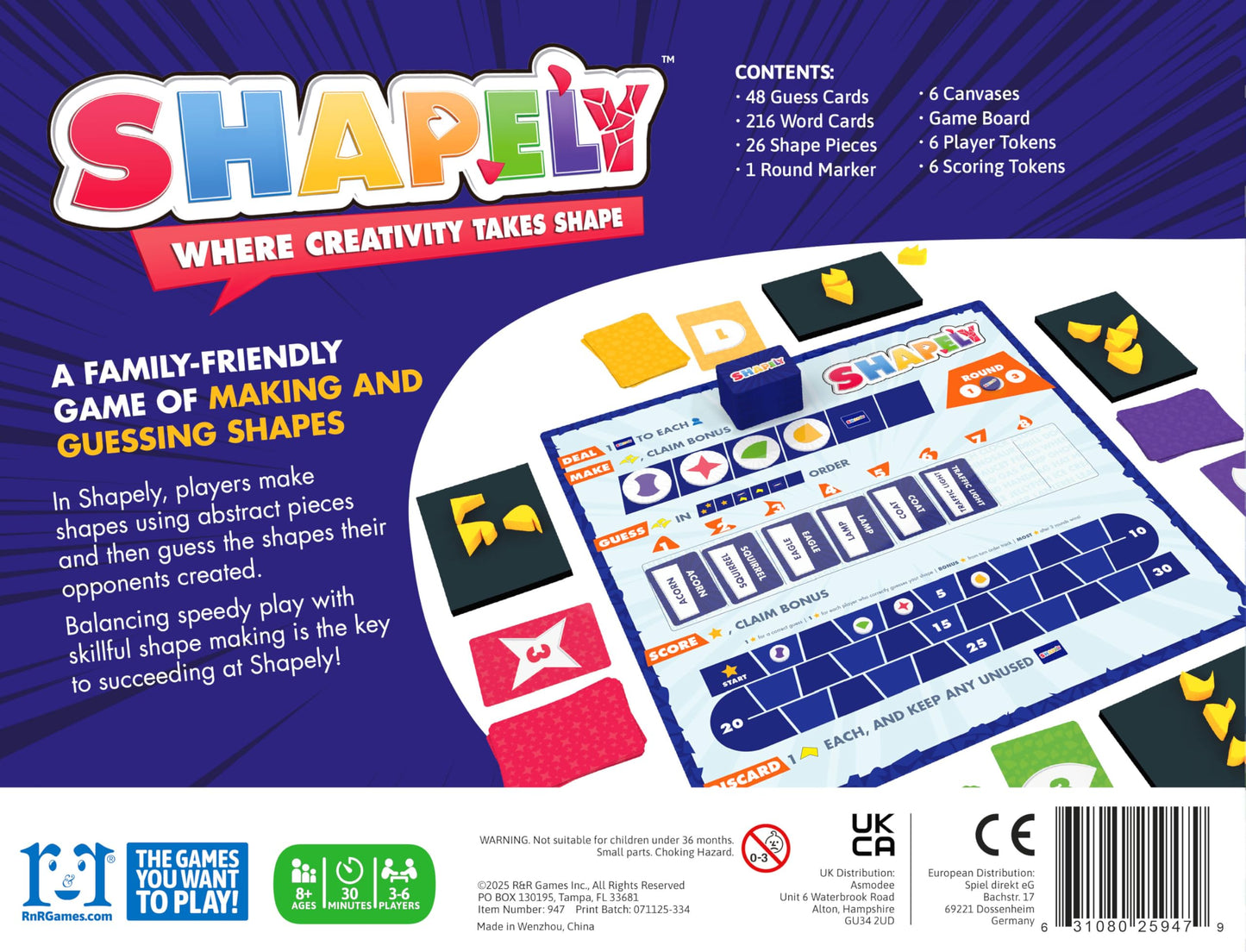 R&R Games Shapely Board Game, Shape-Making and Guessing Game, Ages 8+, 3-6 Players, 30-Minute Play Time