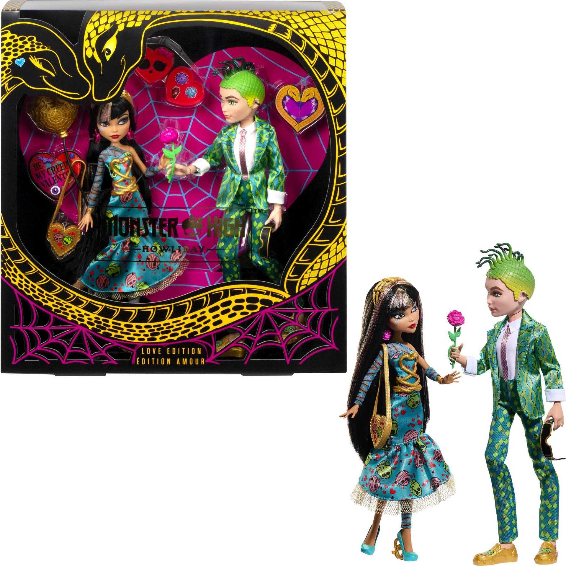 Monster High Howliday Love Edition Dolls, Cleo De Nile & Deuce Gorgon Collector 2-Pack with Valentine's Accessories & Displayable Packaging