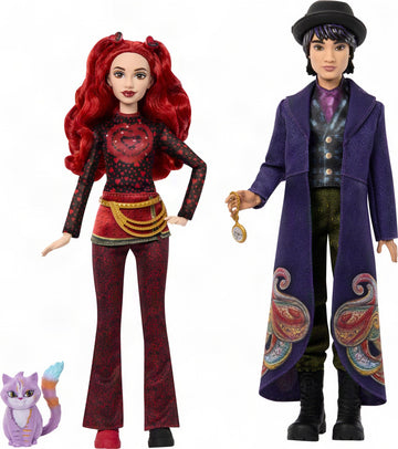 Mattel Disney Descendants: Wicked Wonderland Fashion Doll 2-Pack, Red & Max with Movie-Inspired Clothing, Cat Animal Friend & Pocketwatch Accessory