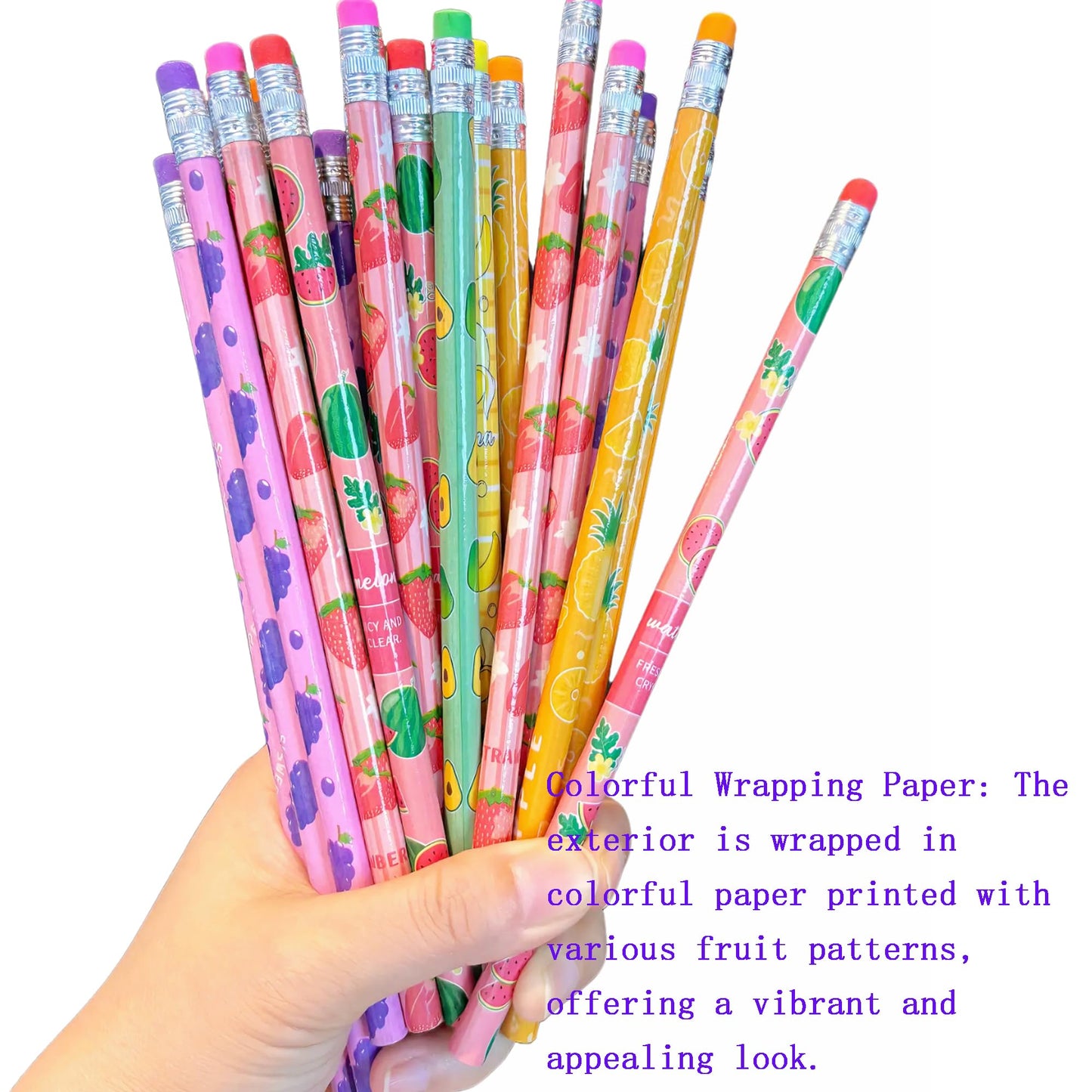 Jsehchya 72PCS Corlorful Wooden cased Pencils for Kids with Erasers, Wood Wedding Golf for School,Drawing,Gift (72PCS) (Fruit, 72)