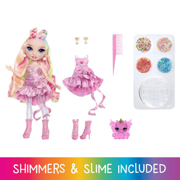 Rainbow High Rainbow Shimmers with Slime - Bella Pink - 28cm Fashion Doll with Slime Kit and a Llama as a Pet - Age 4+