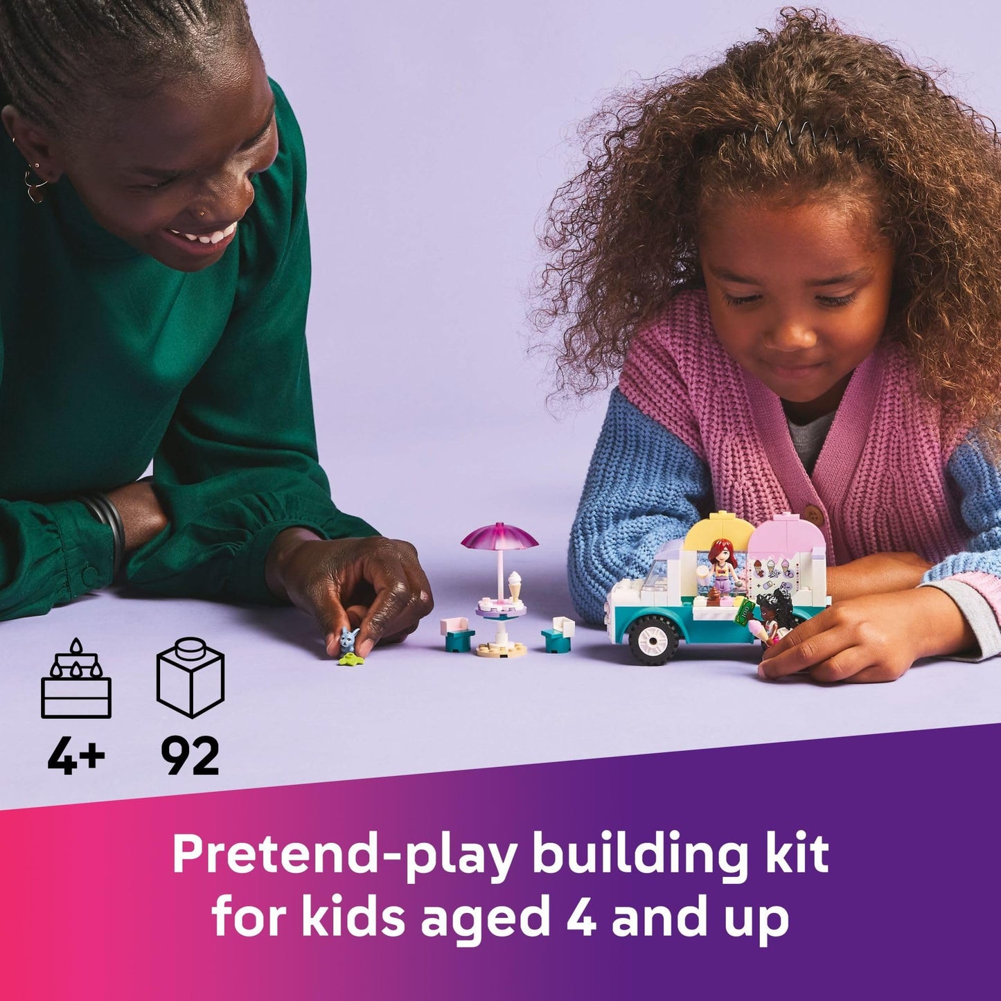 LEGO Friends Heartlake City Ice Cream Truck Toy - Building Toy Pretend Play Set for Kids, Girls and Boys, Ages 4+ - Preschool Building Blocks with 2