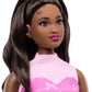 Barbie Deluxe Style Doll #10 in Pink Denim Top and Skirt Set with Bow Print, Black Hair, Behind-the-Ear Hearing Aids and Accessories Like Handbag