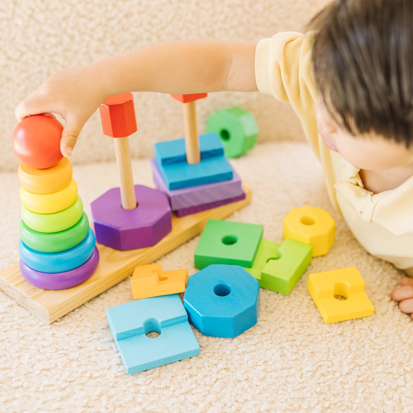 Melissa & Doug Geometric Stacker - Wooden Educational Toy,25 count(pack of 1)