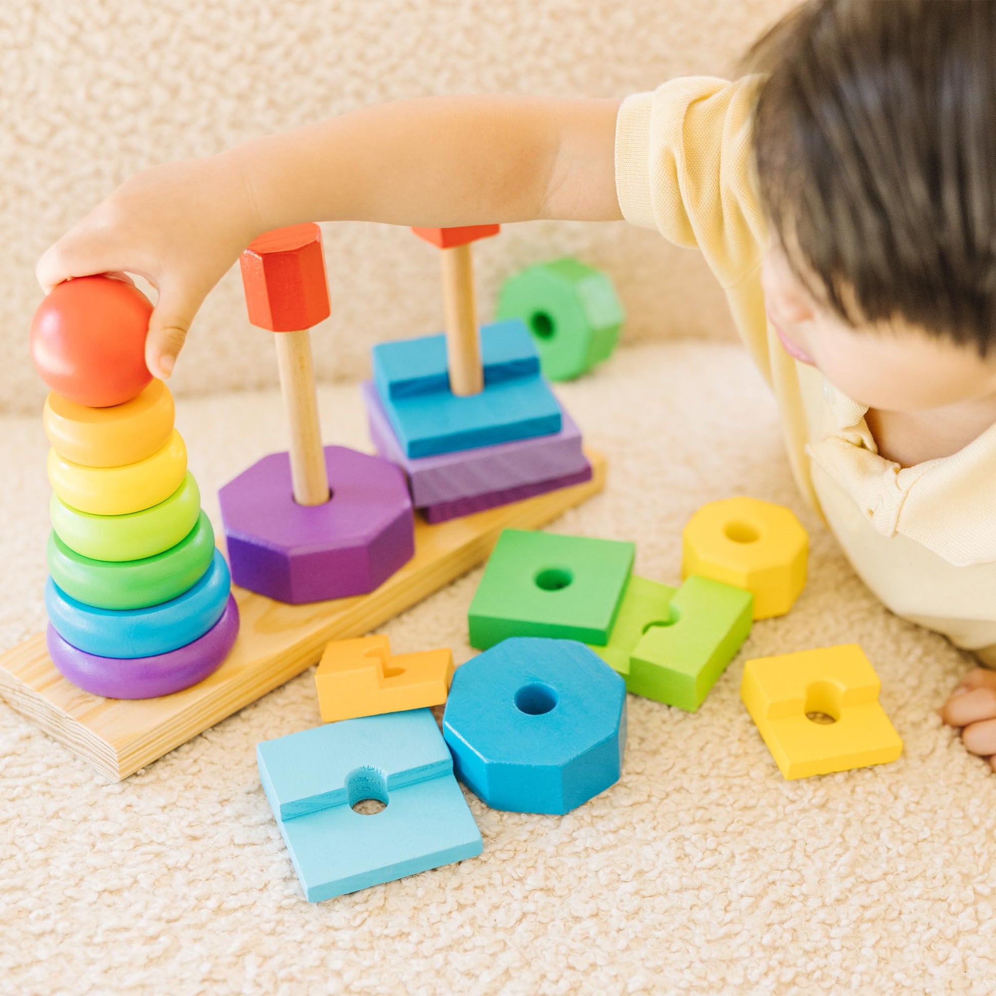 Melissa & Doug Geometric Stacker - Wooden Educational Toy,25 count(pack of 1)