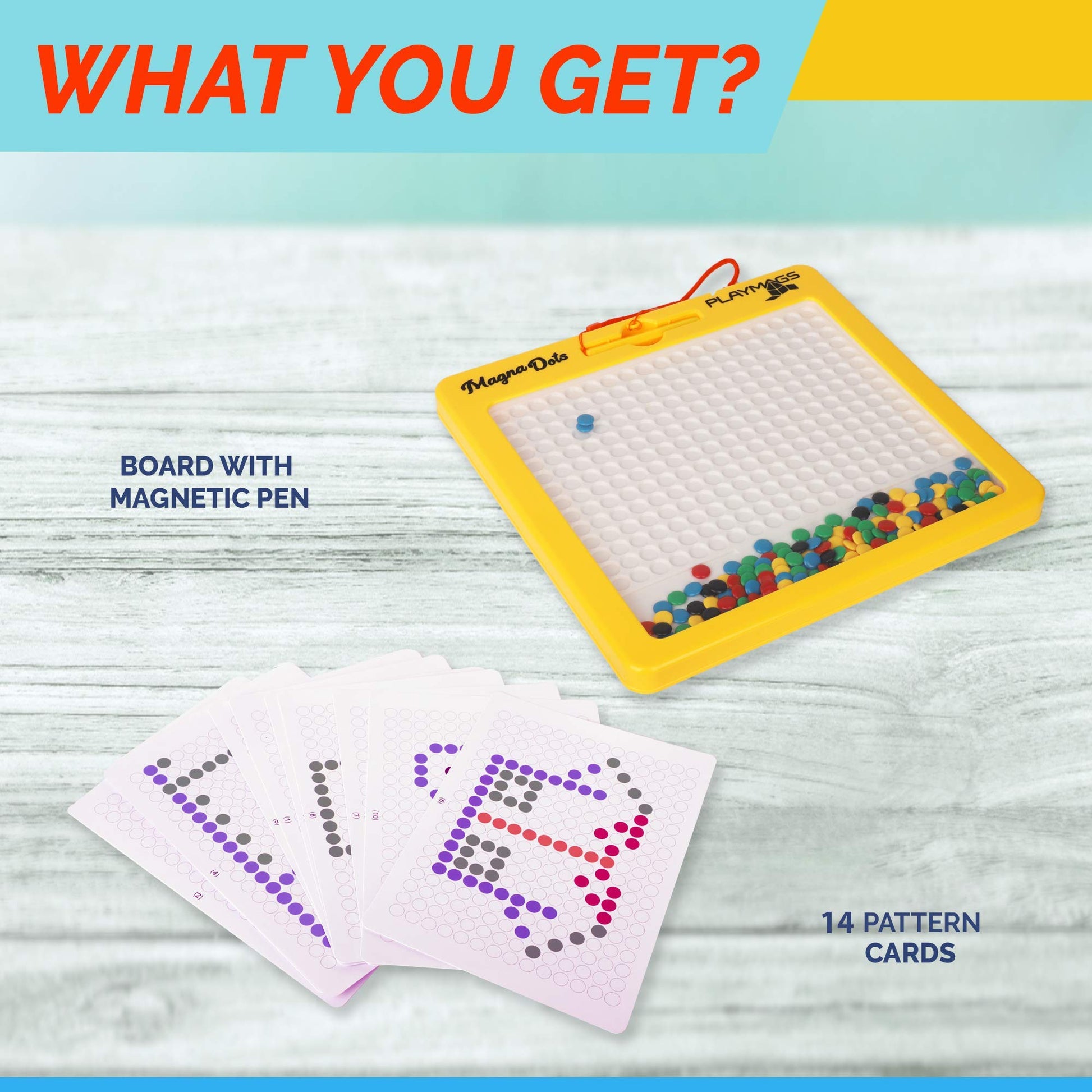 Playmags Large Magnetic Drawing Board for Kids - Magna Dots Doodle Board with Magnetic Pen - 12.5" Large Size with Kid Safe Magnets - Fun Toy Birthday