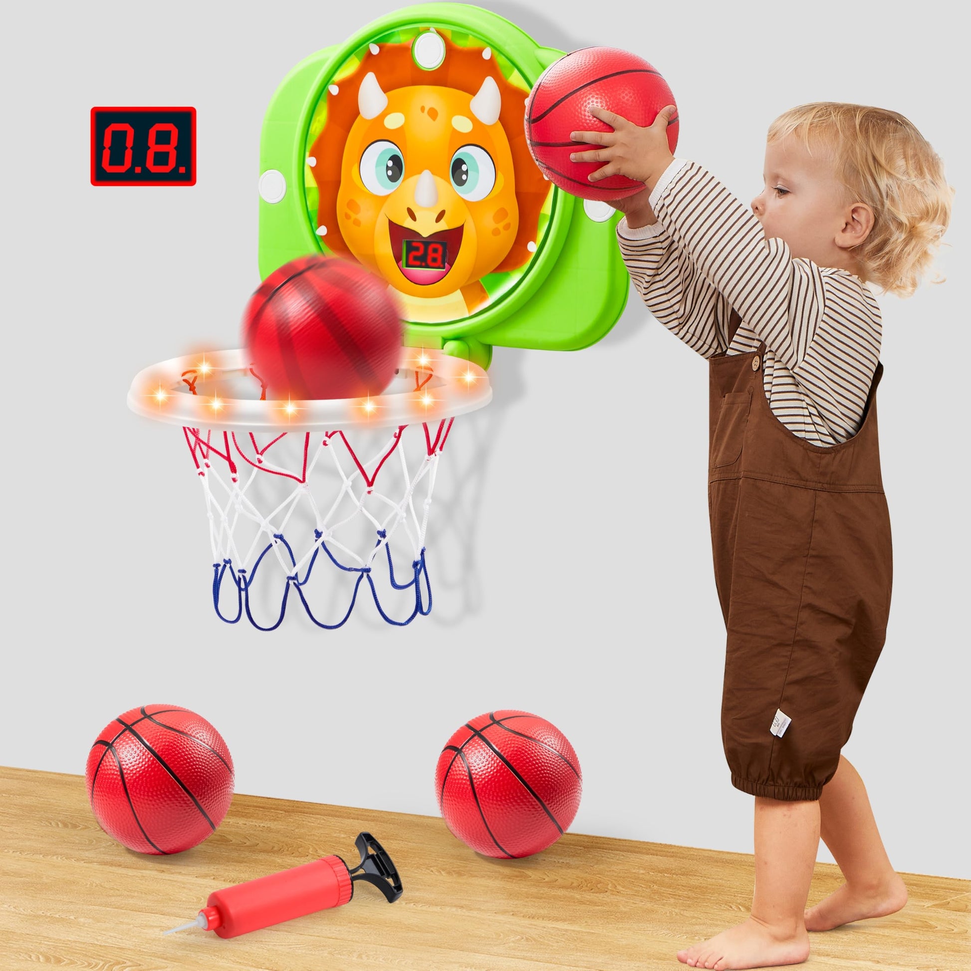 SYNCFUN Mini Basketball Hoop LED Scoring Indoor Hoop with 2 Balls, Indoor Adjustable Height Basketball Hoop, Space-Saving, Christmas Birthday Gifts