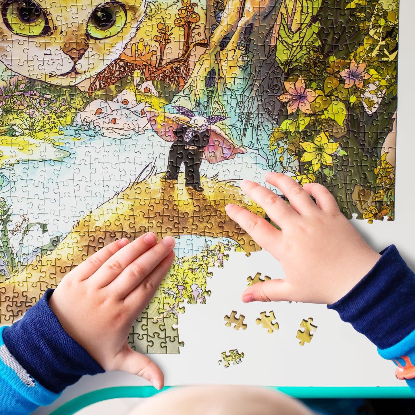 1000-Piece Fantasy Forest Cat Jigsaw Puzzle, Cats and Insects Band Puzzle for Adults Fun and Challenging Family Game Great Gift Idea, Finished Size is