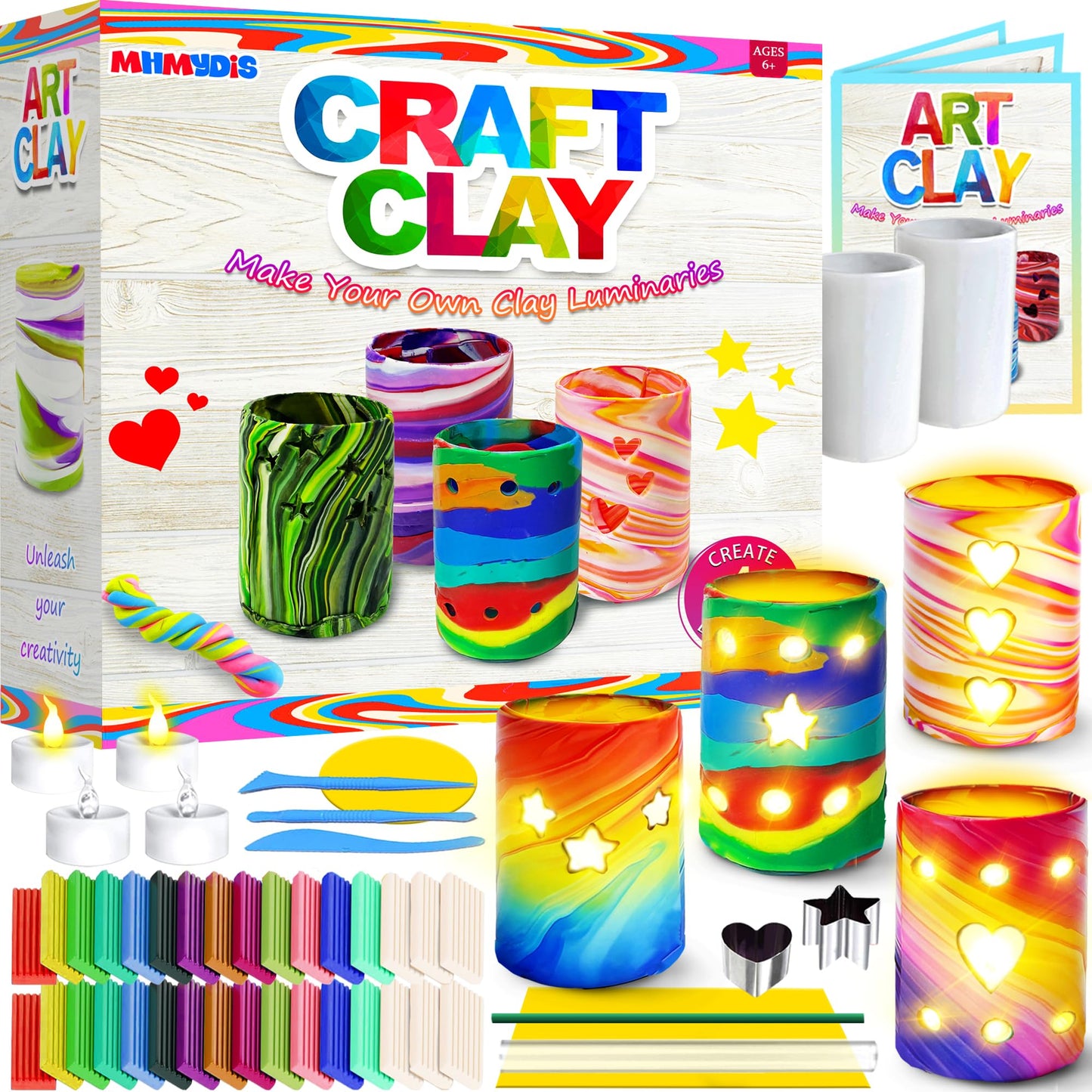 MHMYDIS Make Your Own Clay Luminaries - Arts and Crafts kit for Boys Girls and Teens Age 6 7 8 9 10 11 12 Year Old and up - Creative Clay Lantern Toys