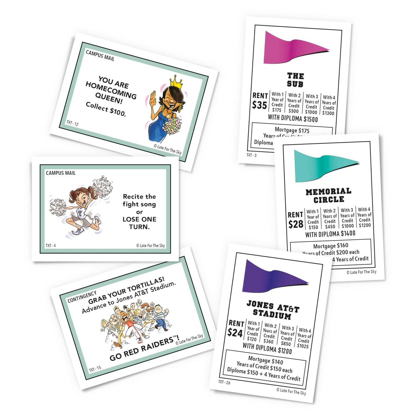 Late for The Sky Texas Tech-Opoly Board Game - Official University Campus Edition, Family Party Strategy Board Game for Adults and Kids, 2-6 Players