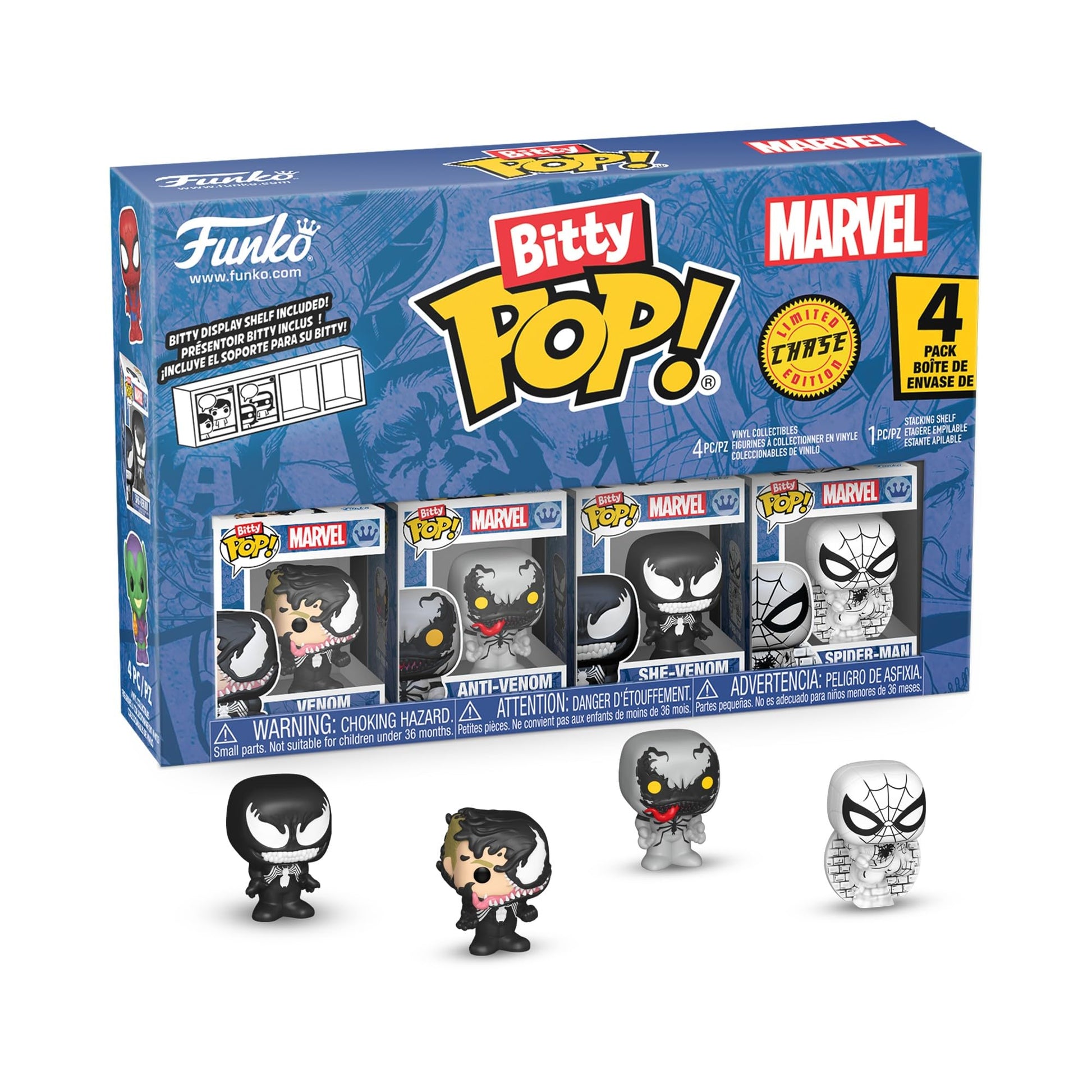 Funko Pop! Bitty: Spider-Man - Venom, Anti-Venom, She-Venom, and Mystery Chase Figure - 0.9 Inch (2.2 Cm) - Marvel Comics Collectable - Stackable