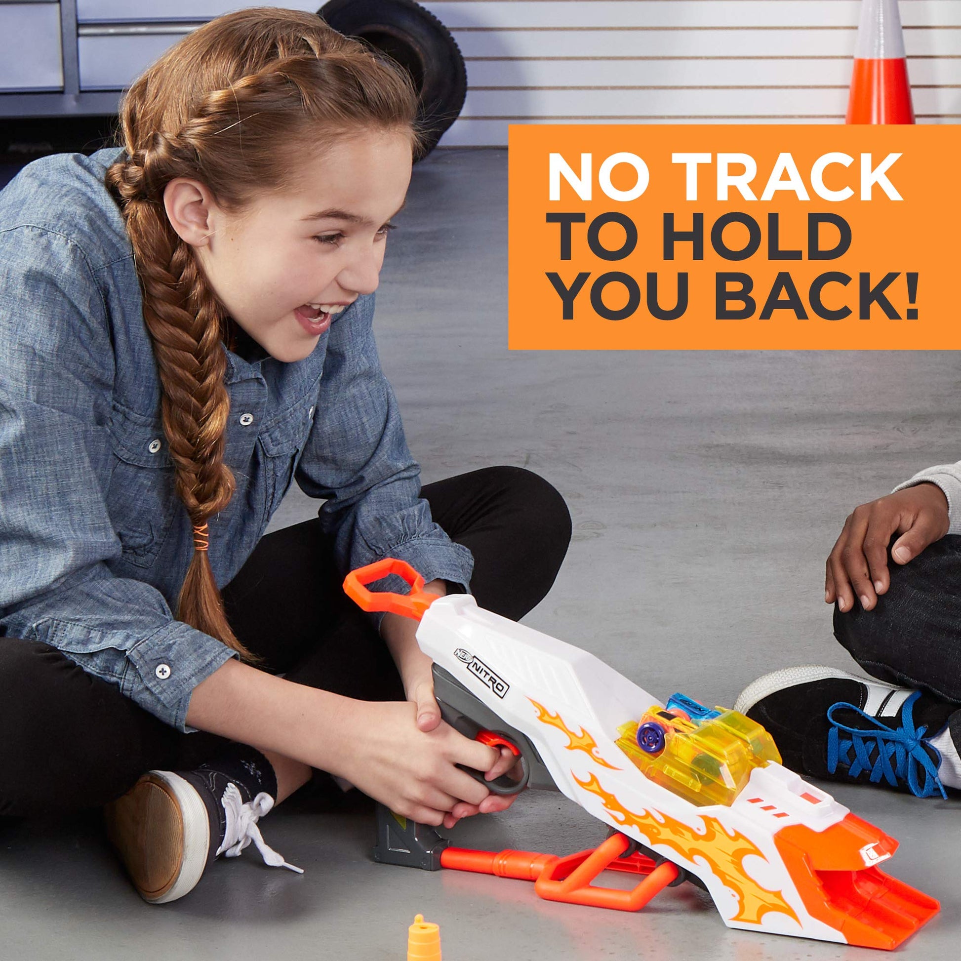 Nerf Doubleclutch Inferno Nitro Toy Includes Blaster, 4 Foam Body Cars, Double Reactive Target, Double Ramp, & 8 Obstacles for Kids 5 Years Old & Up