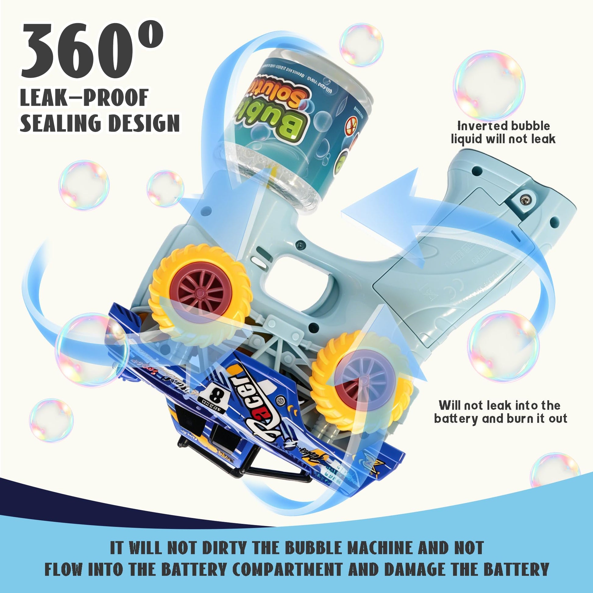 Monster Truck Bubble Gun for Kids, Automatic Bubble with LED Lights,Blue