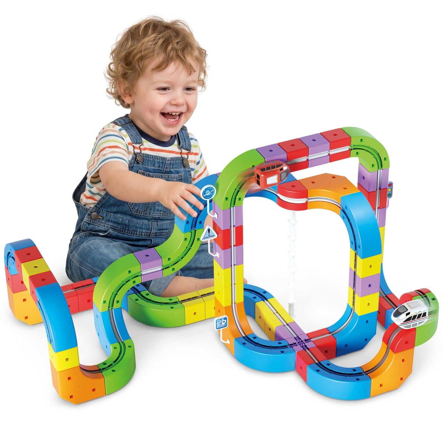 Innovakids Electric Train Sets Racer Track, 121 PCS DIY Cubes Anti-Gravity Klick Rail 3D Infinity Track, STEM Traffic Blocks Trainset Gifts Toys