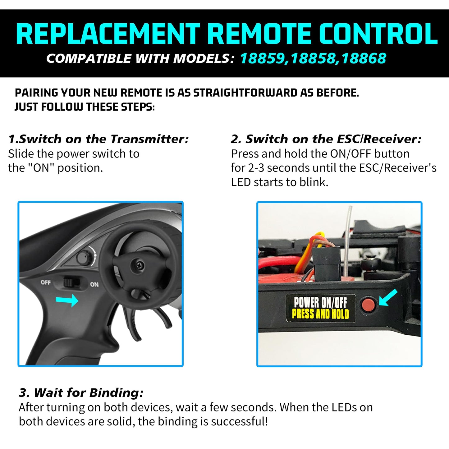 HAIBOXING RC Car 2.4GHz Radio Controller 1/18 Spare Part Transmitter Apply to 18859 & 18858 & 18868 (LS103)