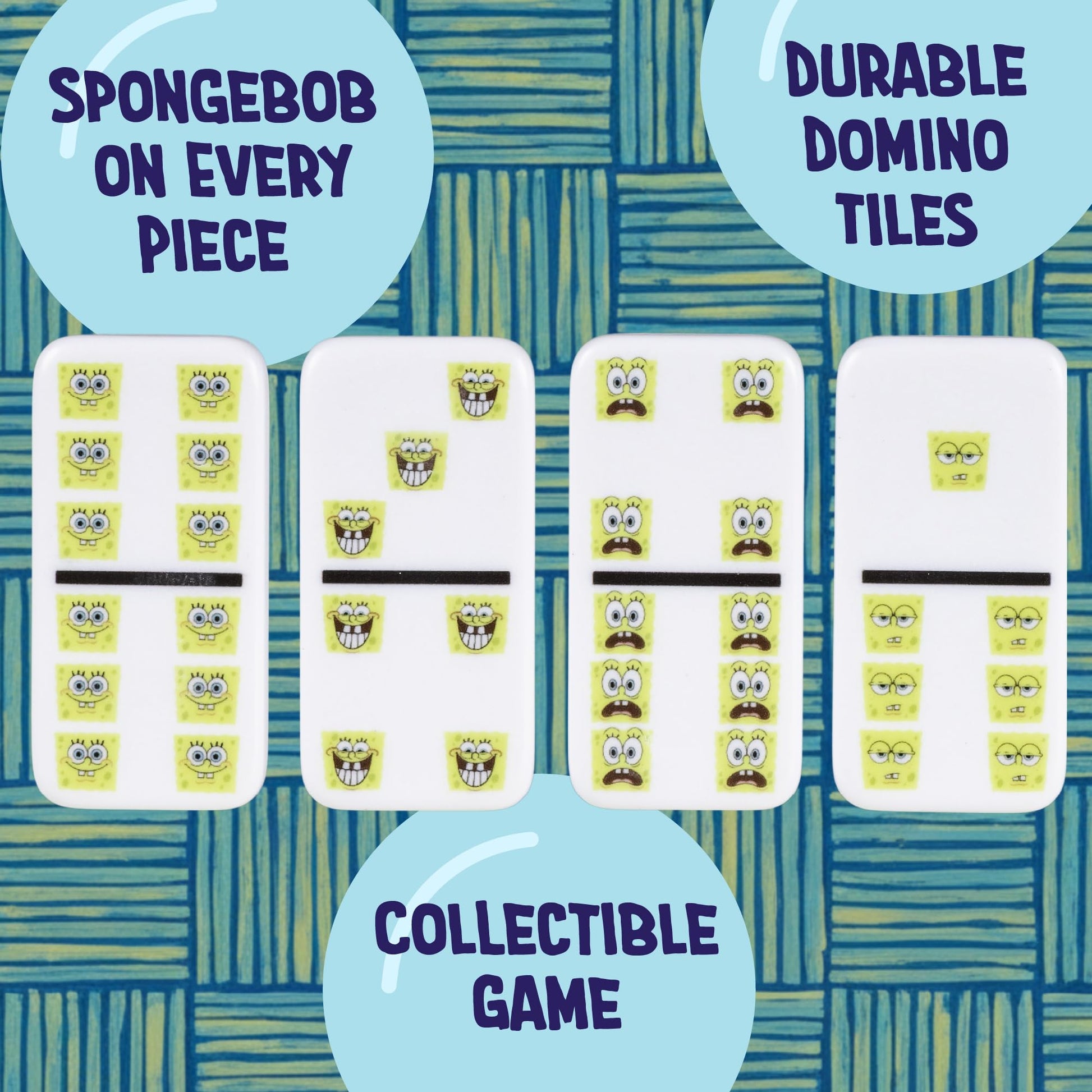 AQUARIUS Spongebob Squarepants Family Double 6 Dominoes Game, Domino Tile Stacking Game for Kids and Adults, Official Nickelodeon Board Game, 2-6
