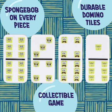 AQUARIUS Spongebob Squarepants Family Double 6 Dominoes Game, Domino Tile Stacking Game for Kids and Adults, Official Nickelodeon Board Game, 2-6
