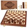 AMEROUS 15 Inches Magnetic Wooden Chess & Checkers Set (2 in 1) - Folding Board -Gift Box Packed -24 Cherkers Pieces -2 Extra Queens, Beginner Chess