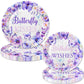 80 Pcs Butterfly Kisses Birthday Wishes Party Decor Spring Butterfly Paper Plates Napkins Forks Dinnerware for Butterfly Girls Baby Shower 1st 2nd 3rd