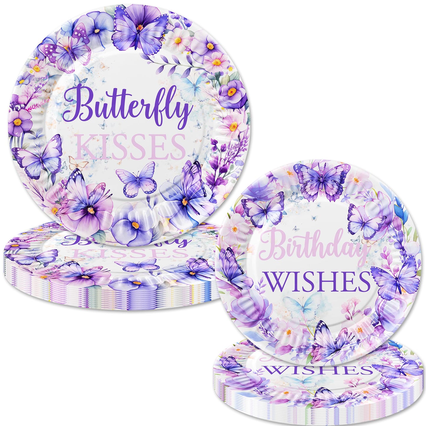 80 Pcs Butterfly Kisses Birthday Wishes Party Decor Spring Butterfly Paper Plates Napkins Forks Dinnerware for Butterfly Girls Baby Shower 1st 2nd 3rd