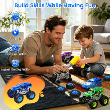 Sisxmif Take Apart Monster Truck Toys for Boys Age 4-7, Educational STEM Building Toys with Electric Drill & Storage Box, Monster Trucks Gifts for 3-5