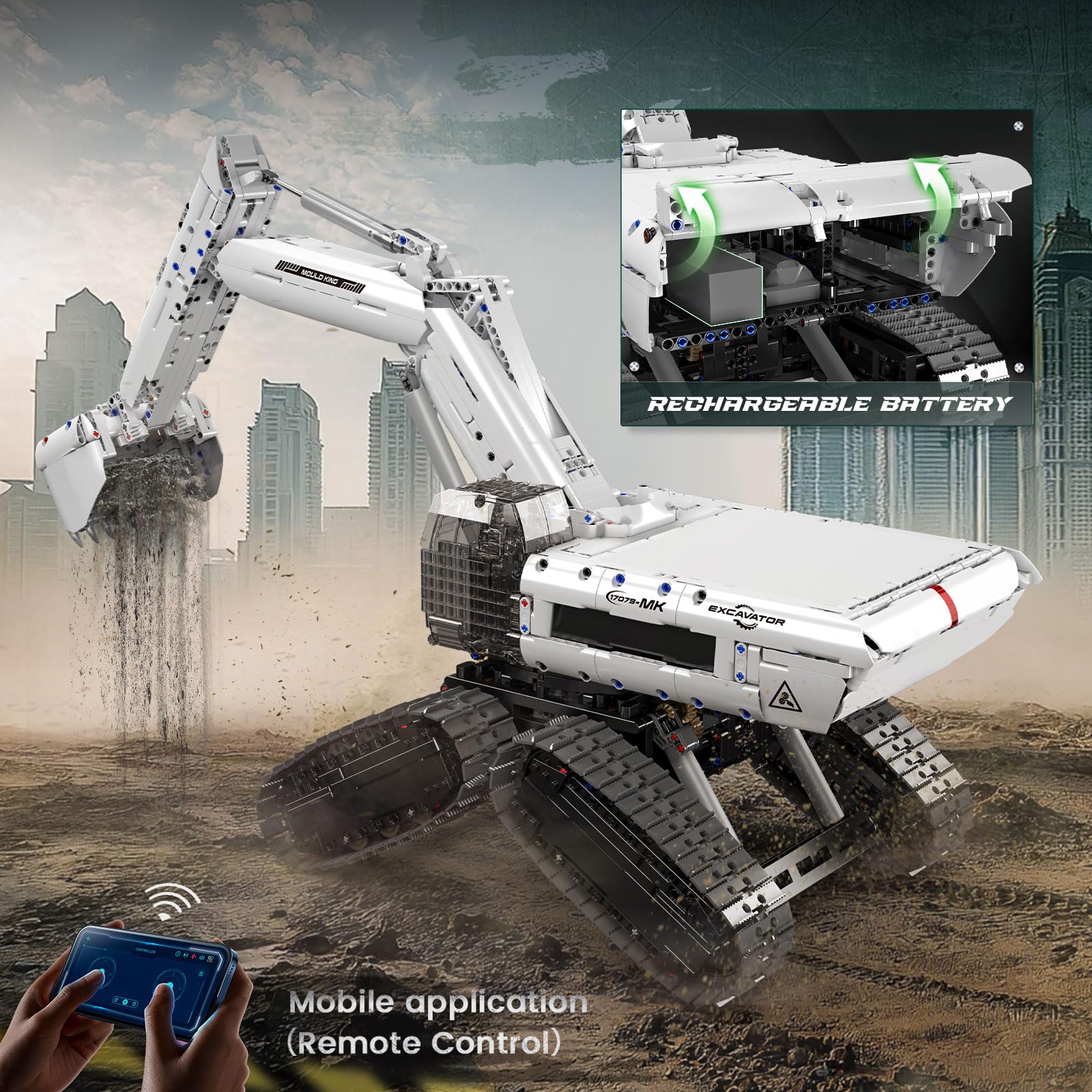 Mould King 17079 RC Excavator Building Set, Construction Digger with 8 Motors, Collectible Truck Model Kit for Men & Women, STEM Engineering Toys