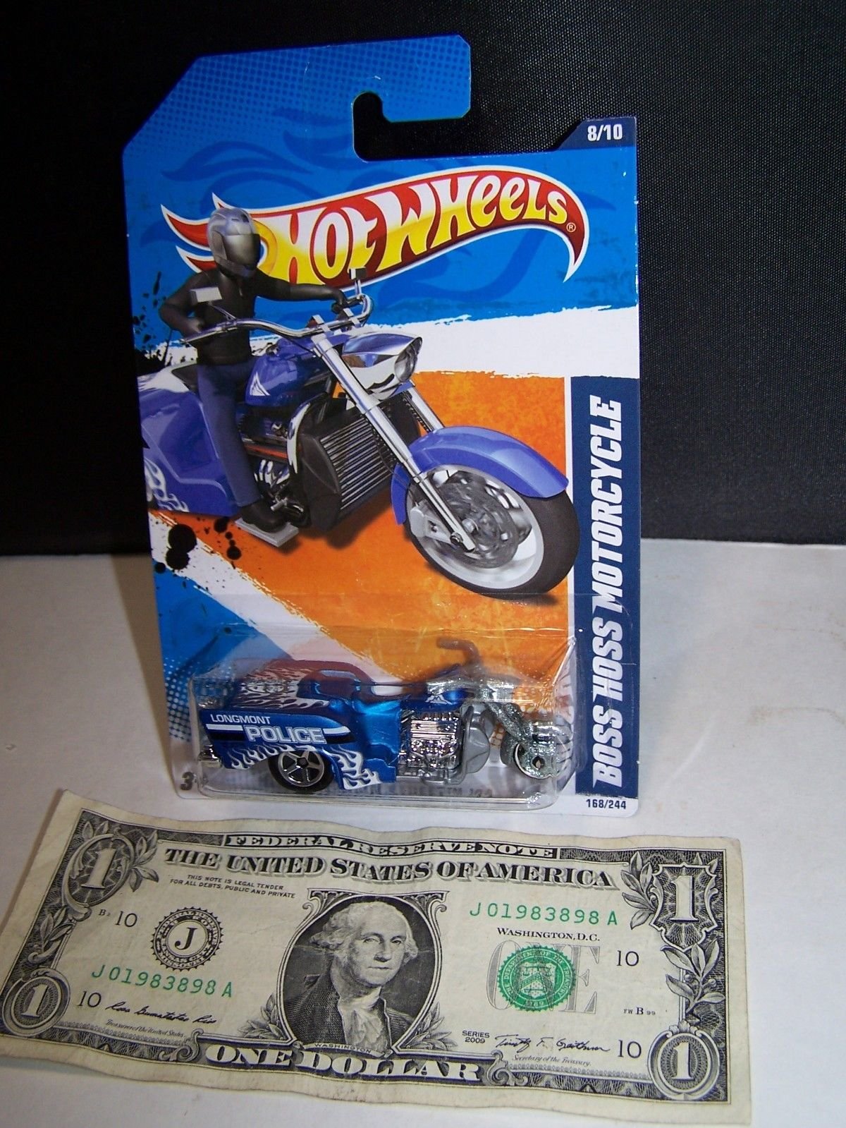 Hot Wheels - Blue Motorcycle #8 - Boss Hoss #166 Police - HW Main Street - 2011 ,#G14E6GE4R-GE 4-TEW6W201689