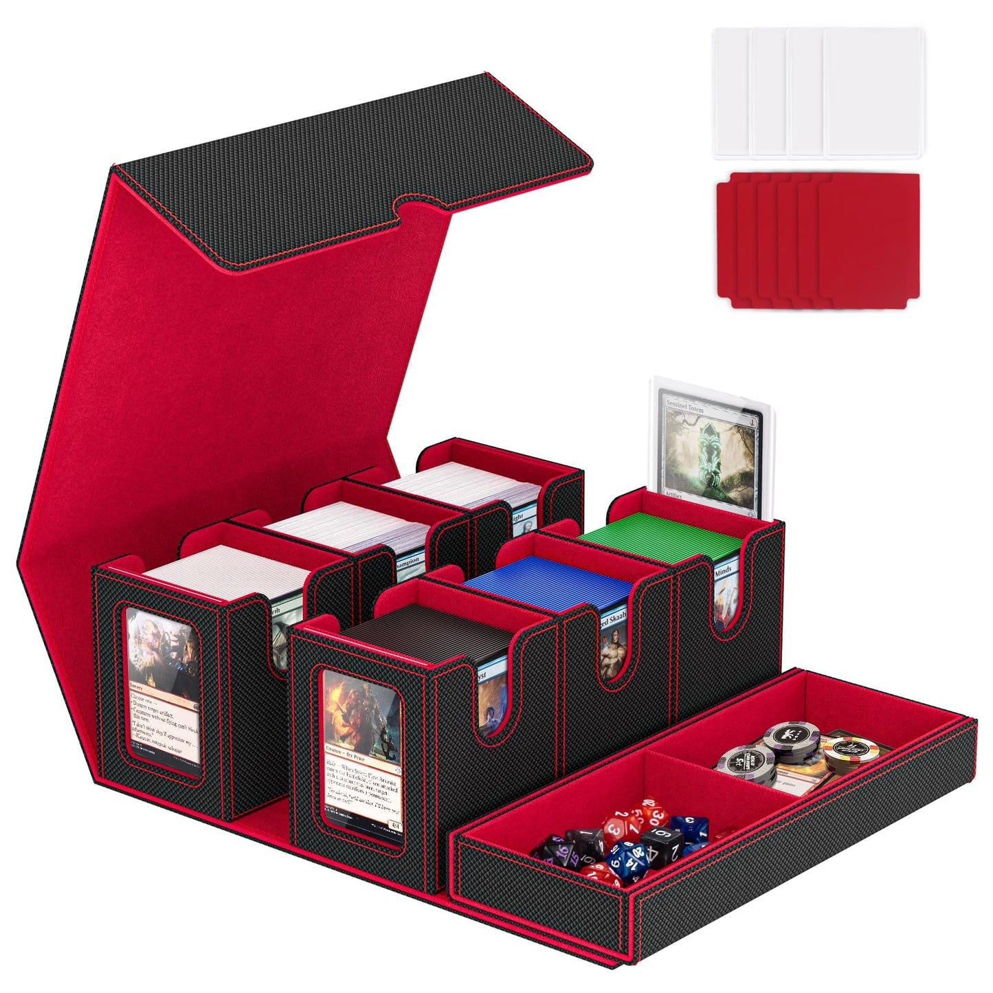 Gomyrod Card Deck Box for MTG with Commander Display, 7 In 1 Card Storage Box Fits 600+ Double-sleeved Cards, Removable MTG Deck Case Fit for