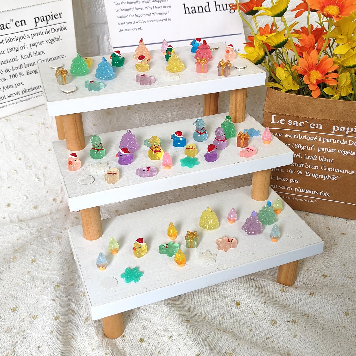 ZXSWEET 60 PCS Christmas Mini Resin Figures Glow in The Dark Miniature Figurines Aquarium Ornaments Charms for Garden Dollhouse Aquarium Home
