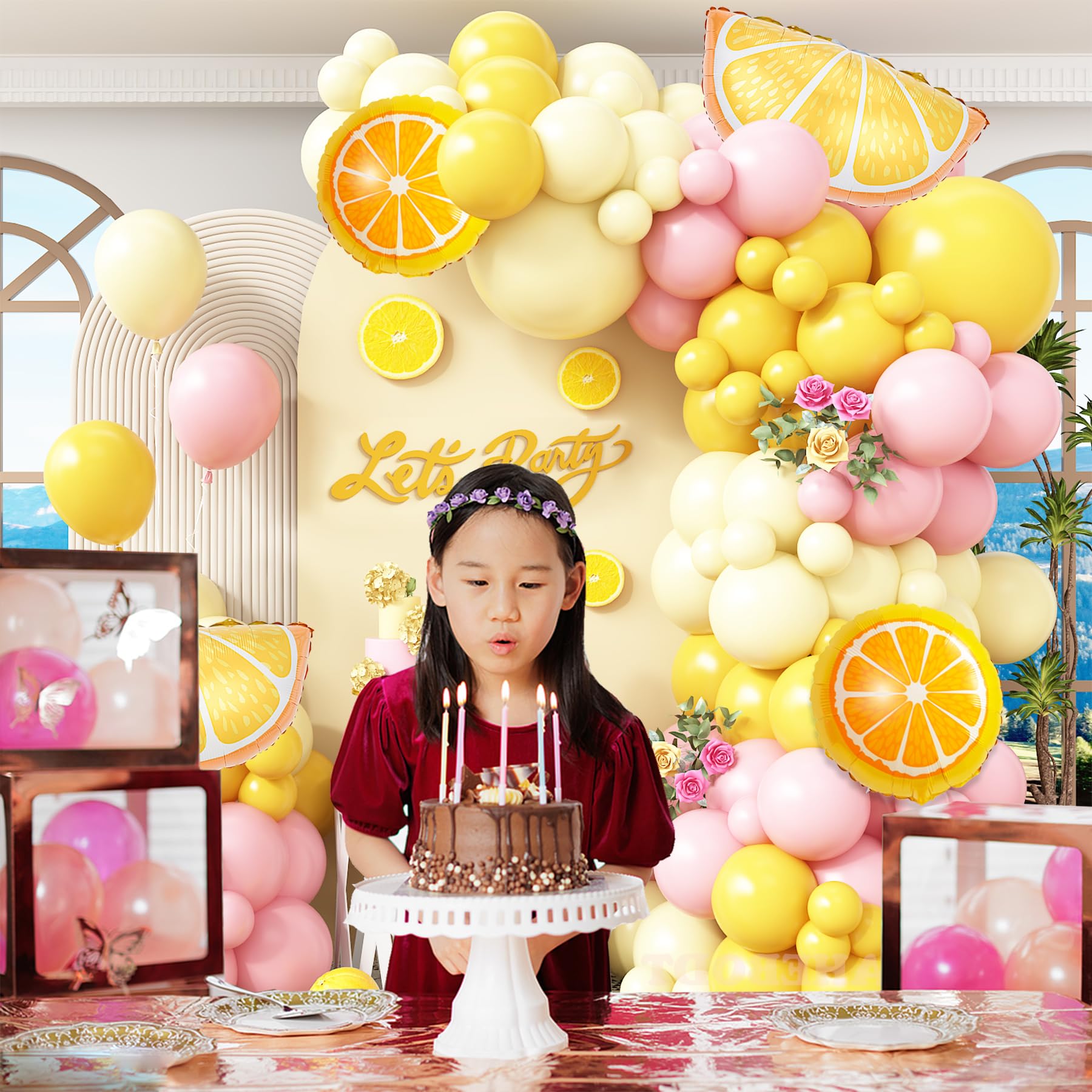 Lemon Balloon Arch Garland Kit,162pcs Pastel Yellow Pink and Yellow Balloon Arch Kit with Lemon Yellow Foil Balloons for Lemon Baby Shower,Lemonade